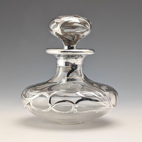 Antique American Art Nouveau Silver Overlay Glass Perfume Bottle, Alvin